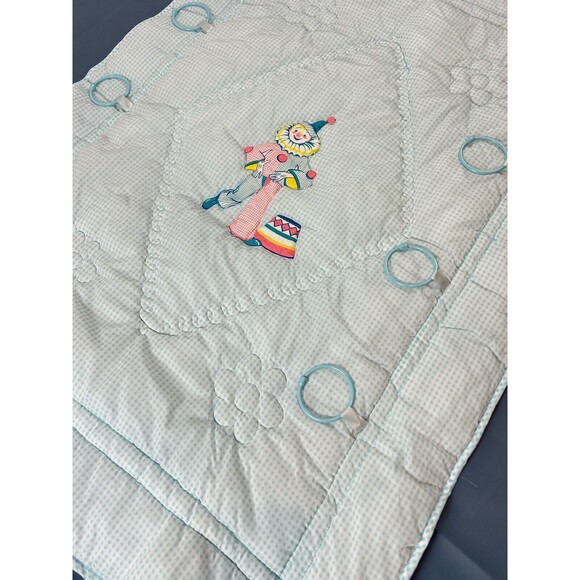 Kozee Komfort Other - Vintage NOS Kozee Komfort Blue Gingham Clown Baby Quilt Blanket 35" X 47"
